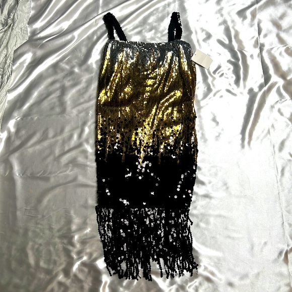 Dreamgirls black gold and silver sequin dress with black sequin tassels small - Picture 1 of 3